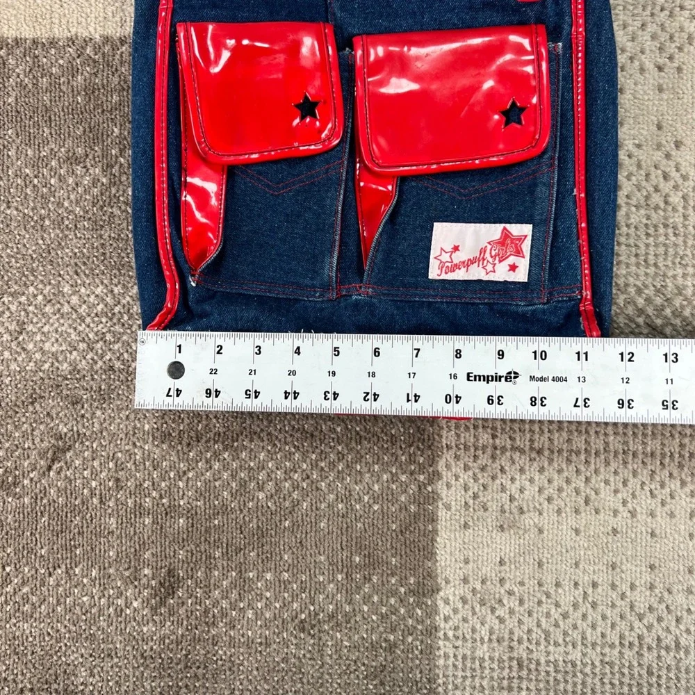 Vintage Powerpuff Girls Denim Tote Bag Red Patent Trim Cartoon Network Y2K Kids